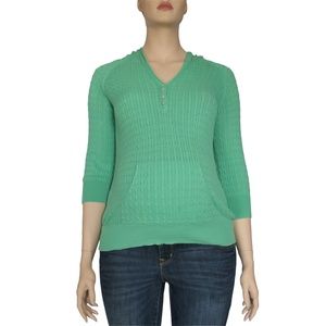 X-Large Green Cable Knit Hooded Motherhood Sweater